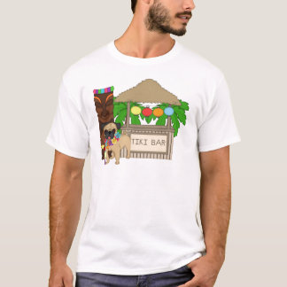 Camiseta Pug hawaiano en el Personalizable de bar Tiki, reg
