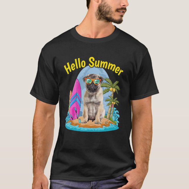 Camiseta Pug Hello Summer Dog  Vacation 2022 (Anverso)