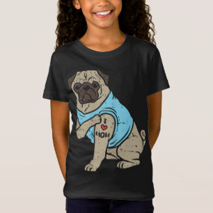 Camiseta Pug I Love Mom Cute Animal Mascota Perro Lover Due