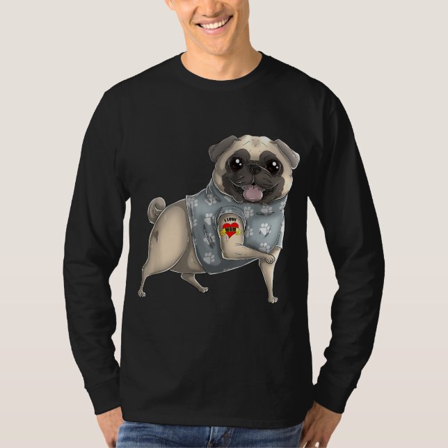 Camiseta Pug I Love Mom Tattoo Dog Funny's Day Gift (Anverso)