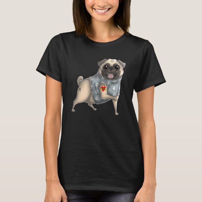 Camiseta Pug I Love Mom Tattoo Dog Mother's Day (Anverso)
