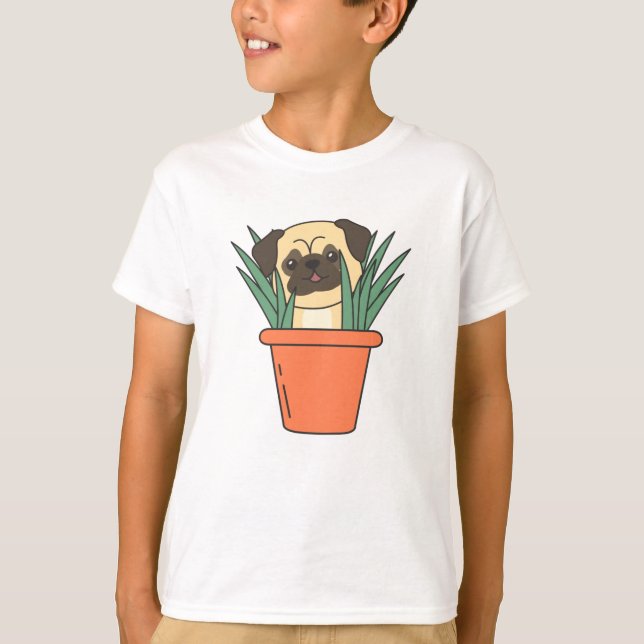 Camiseta Pug In Flower Pot Funny Dog Puppy Planta (Anverso)