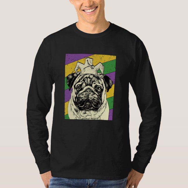 Camiseta Pug Jester Mardi Gras Dog Mom or Dad (Anverso)