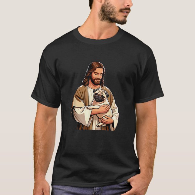 Camiseta Pug Jesus byAxisone Unisex Adults Kids  Black Smal (Anverso)