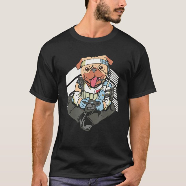 Camiseta Pug Jugando Videojuegos (Anverso)