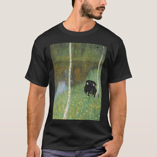 Camiseta Pug junto al lago Birch de Klimt (Anverso)