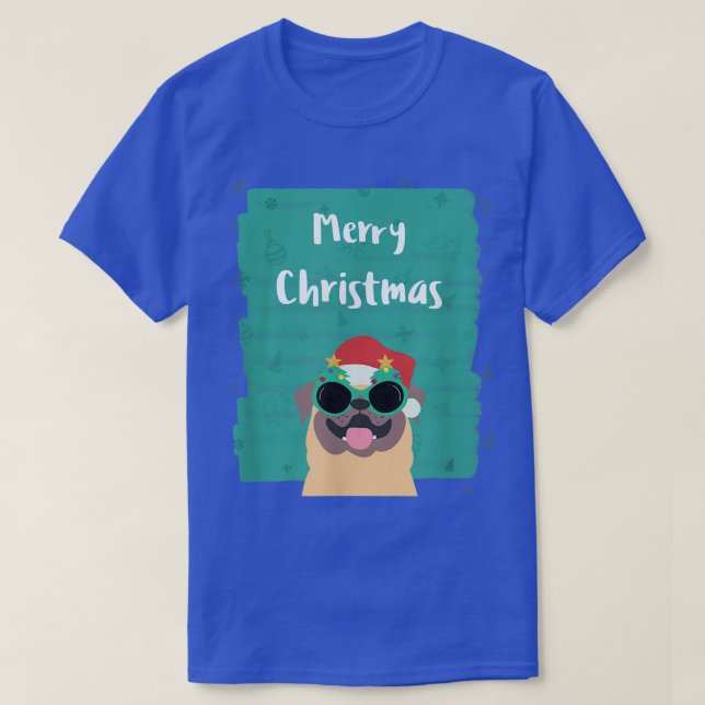 Camiseta Pug lindo usando gafas de sol y Santa Hat Merry Ch (Diseño del anverso)