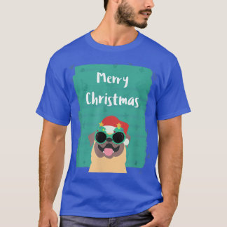 Camiseta Pug lindo usando gafas de sol y Santa Hat Merry Ch