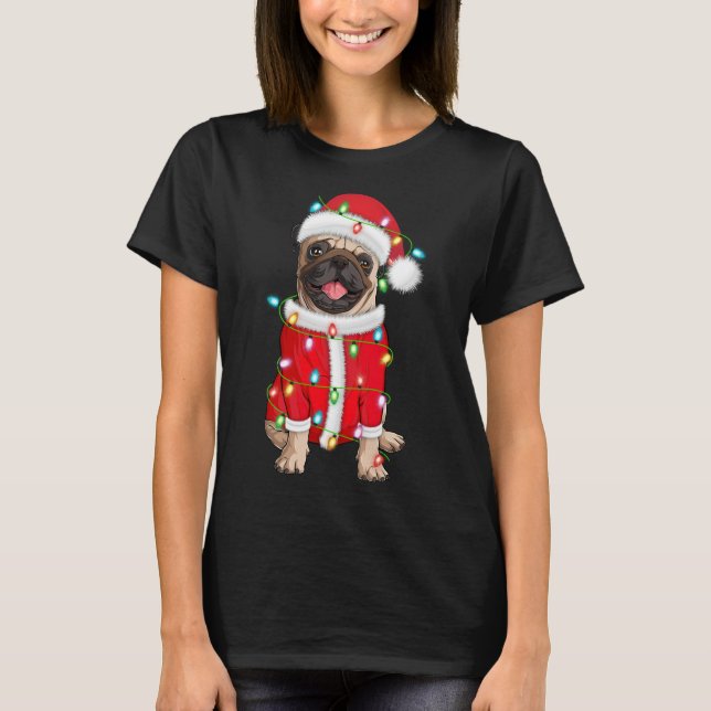 Camiseta Pug Lover Xmas iluminando a Navidades de Santa Hat (Anverso)