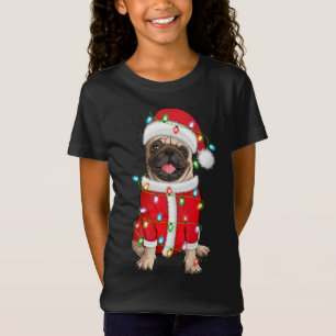 Camiseta Pug Lover Xmas iluminando a Navidades de Santa Hat
