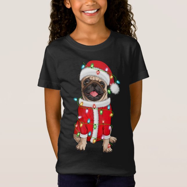 Camiseta Pug Lover Xmas iluminando a Navidades de Santa Hat (Anverso)