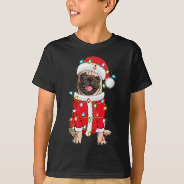 Camiseta Pug Lover Xmas iluminando a Navidades de Santa Hat (Anverso)