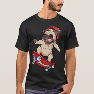 Camiseta Pug monopatín T perro cachorro divertido patinador