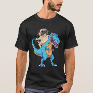 Camiseta Pug montando T-rex surfista Dinosaurio Amante de p