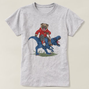 Camiseta Pug Montando Un Dinosaurio