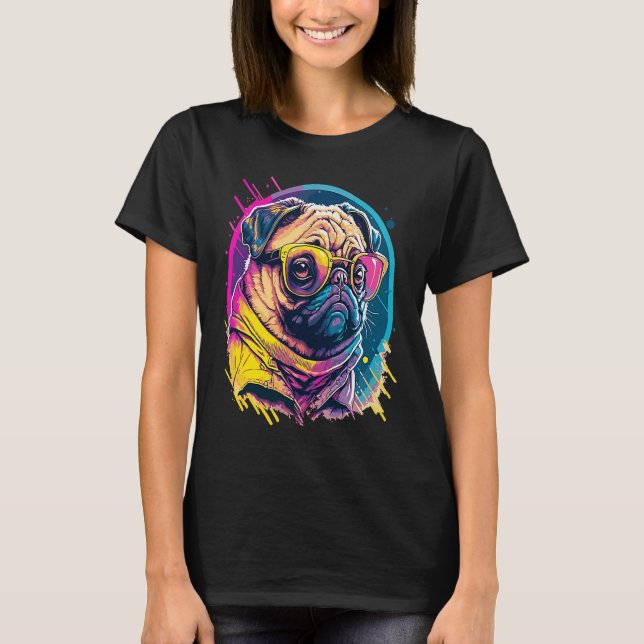 Camiseta Pug Mops Carlin Dog con gafas de sol (Anverso)
