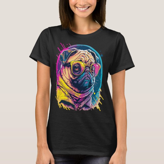 Camiseta Pug Mops Carlin Dog con gafas de sol (Anverso)