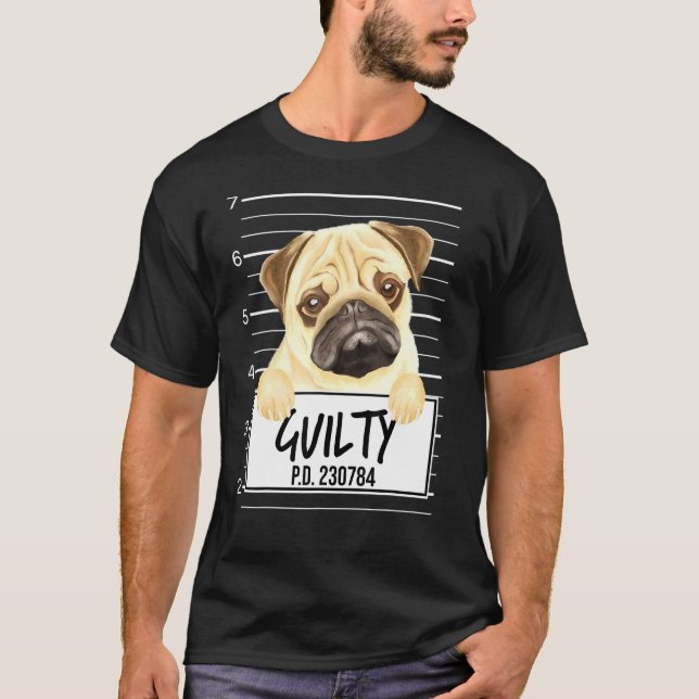 Camiseta Pug Mugshot Guilty Dog (Anverso)