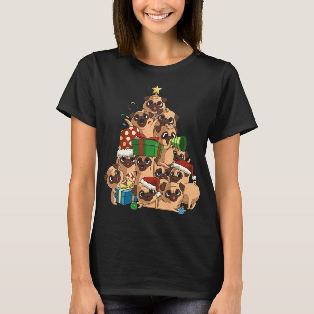 Camiseta Pug Navidades de jarras de árbol de cereza Pugmas (Anverso)