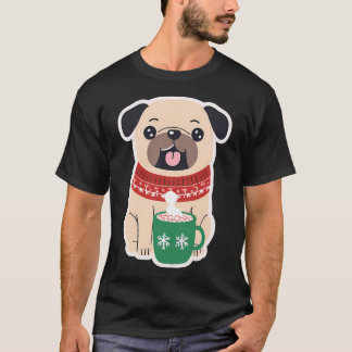Camiseta Pug Navideño Acogedor con Chocolate Caliente