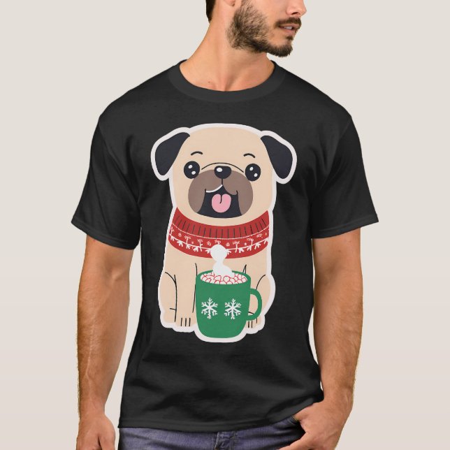 Camiseta Pug Navideño Acogedor con Chocolate Caliente (Anverso)