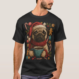 Camiseta Pug Navideño Acogedor Perro Festivo con Cacao 