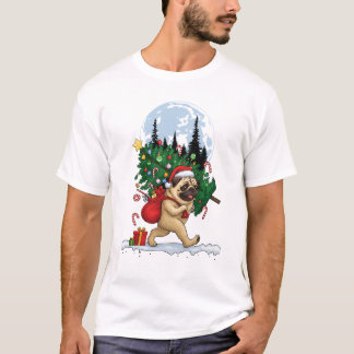 Camiseta Pug Navideño Adorable Con Árbol y Regalos
