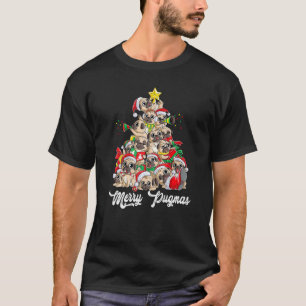 Camiseta Pug Navideño Feliz Pugmas Luces de Hadas en Árbol