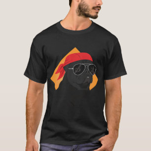 Camiseta Pug Negro Audaz con Bandana y Gafas de Sol