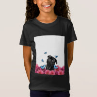 Pug Negro Con Mariposas Azules Y Gerberas