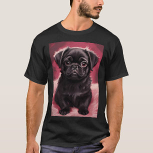 Camiseta Pug negro en cojín rosa de peluche