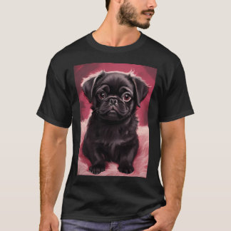 Camiseta Pug negro en cojín rosa de peluche