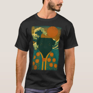 Camiseta Pug negro Ola de Kanagawa japonesa Kimono Perro Ma