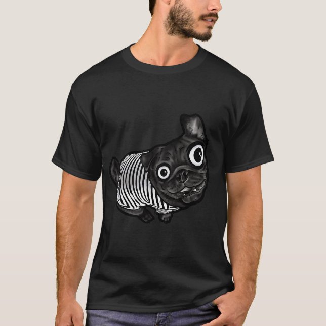 Camiseta Pug negro rayado  (Anverso)