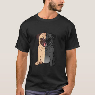 Camiseta Pug Negro Y Blanco, Pug Medio Negro Y Pug A H
