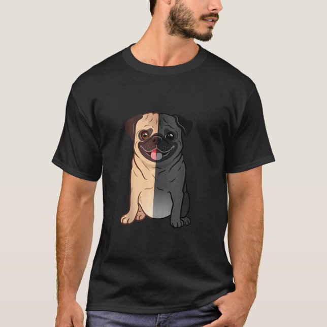 Camiseta Pug Negro Y Blanco, Pug Medio Negro Y Pug A H (Anverso)