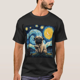 Camiseta Pug Noche Estrellada inspirado en Van Gogh Pintura