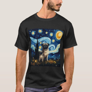 Camiseta Pug Noche Estrellada inspirado en Van Gogh Pintura