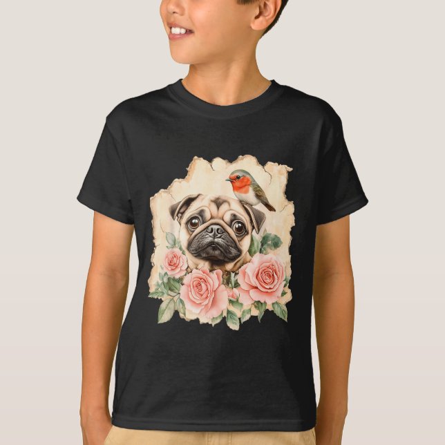 Camiseta Pug pájaro perro lindo pug divertido  (Anverso)