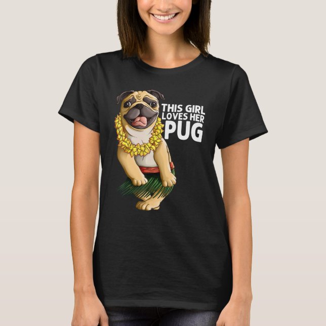 Camiseta Pug Para Chicas Niños Hula Danzante Aloha Pug (Anverso)