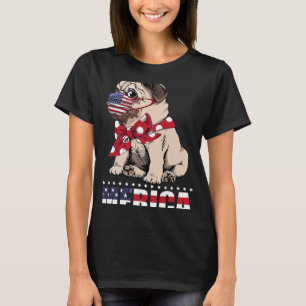 Camiseta Pug patriótico en máscara de bandera estadounidens