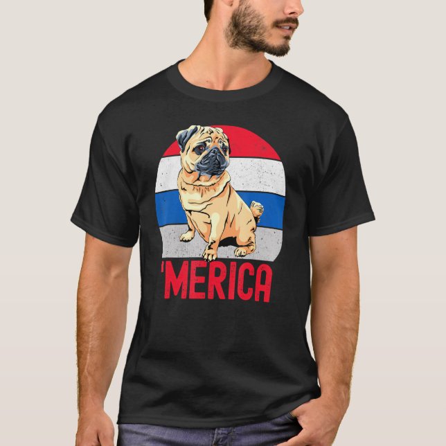 Camiseta Pug Patriótico Para Mamá Papá América 4 De Julio O (Anverso)