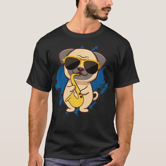 Camiseta Pug Paws Jazz Metal Wind Instrument Classic Saopho (Anverso)