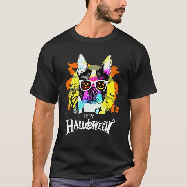 Camiseta Pug Perro Arcoíris de Halloween Noche de Halloween (Anverso)