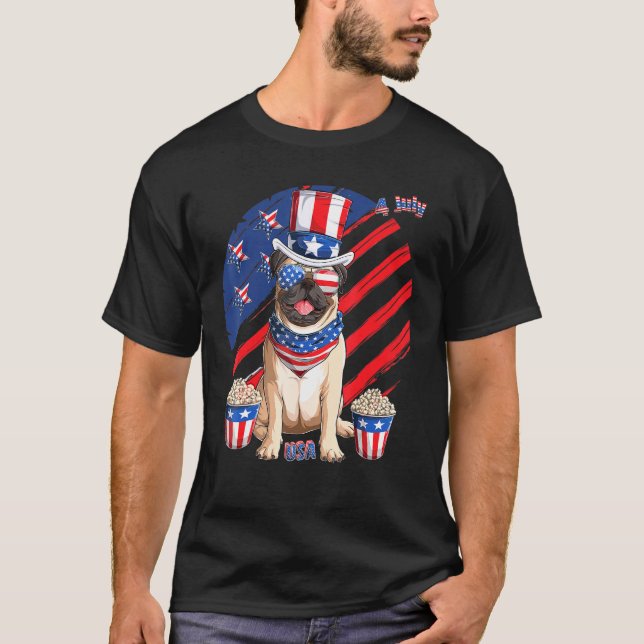 Camiseta Pug Perro Cachorro 4 De Julio Patriótico Estadouni (Anverso)