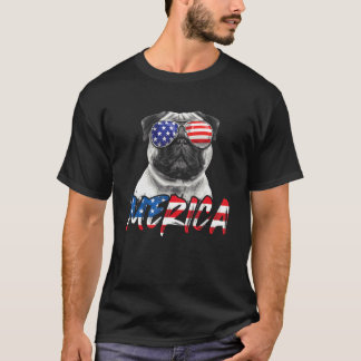 Camiseta Pug Perro Merica Día de la Independencia Bandera A