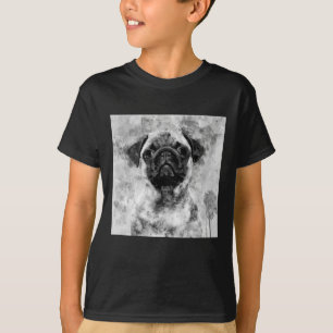 Camiseta Pug Perro Negro y Blanco Acuarela 01