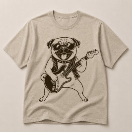 Camiseta Pug Perro Rockstar Feliz Tocando Guitarra Eléctric
