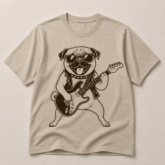 Camiseta Pug Perro Rockstar Feliz Tocando Guitarra Eléctric