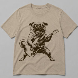 Camiseta Pug Perro Rockstar Loco Desgarrando Guitarra Eléct